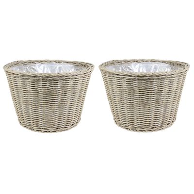 Set van 4x stuks plantenpot/bloempot van gevlochten kunststof diameter 45 cm en hoogte 31 cm beige