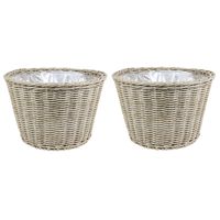 Set van 4x stuks plantenpot/bloempot van gevlochten kunststof diameter 45 cm en hoogte 31 cm beige Set van 4x stuks plantenpot/bloempot van gevlochten kunststof diameter 45 cm en hoogte 31 cm beige