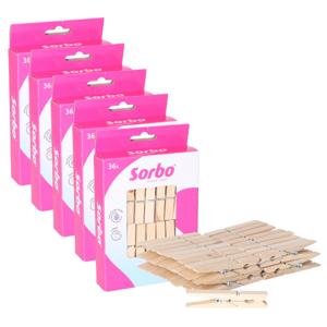 Sorbo wasknijpers van hout - 180x stuks - knijpers - wasspelden - wasgoed drogen en ophangen