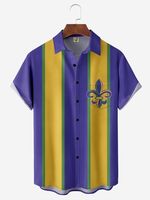 Mardi Gras Chest Pocket Short Sleeve Bowling Shirt - thumbnail