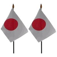 Japan - 2x - mini vlaggetje van 10 x 15 cm op stokje - Landen vlag - H27 cm