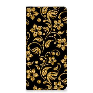 Google Pixel 8 Pro Smart Cover Gouden Bloemen