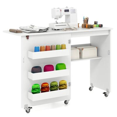Vouwbare Naaitafel Rollende Knutselstation met Opbergvak 3 Verborgen Containers Mobiele Naaitafel 118,5 x 40 x 79,5 cm Wit