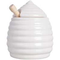 Honingpot incl lepel - wit - keramiek/hout - 400 ml Honingpot incl lepel - wit - keramiek/hout - 400 ml