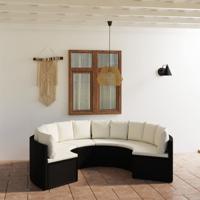 6-delige Loungeset met kussens poly rattan zwart