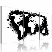 Schilderij - Wereldkaart - De Wereld in Zwart-Wit, 3luik , premium print op canvas - thumbnail