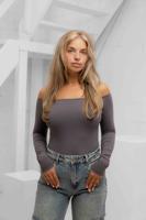 Unique The Label Novi Off Shoulder Bodysuit Dames Donkergrijs - Maat XL - Kleur: Donkergrijs | Soccerfanshop