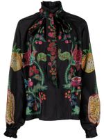 La DoubleJ blouse à imprimé Cerere Flower Placée - Noir