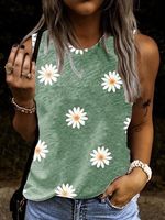Crew Neck Sleeveless Floral-Print Casual Top