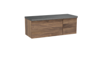 Balmani Forma zwevend badmeubel 135 x 55 cm amerikaans notenhout met Rock asymmetrisch rechtse wastafel in graniet zwart graniet Horizontale symmetrische rechte ribbel