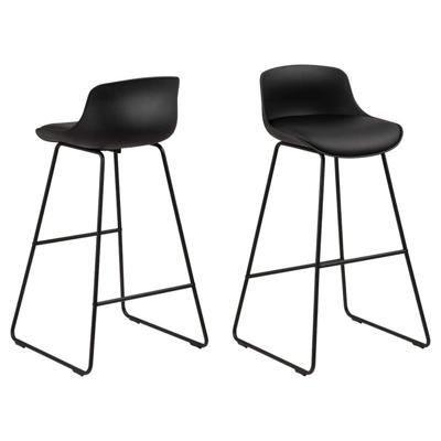 Leen Bakker - Barkruk Liva - (2 Stuks) - Lederlook - Zwart - 49x43x94 Cm