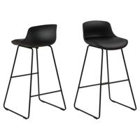 Leen Bakker - Barkruk Liva - (2 Stuks) - Lederlook - Zwart - 49x43x94 Cm