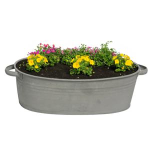 Plantenpot/bloempot teil Farmer - ovaal - zink - donkergrijs - L33 x D23 X H14 cm