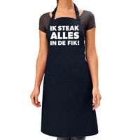 Ik steak alles in de fik bbq schort / keukenschort navy dames   -