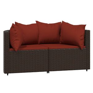 vidaXL Tuinhoekbanken met kussens 2 st poly rattan bruin