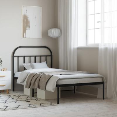 Bedframe met hoofdbord metaal zwart 107x203 cm