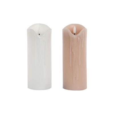 Kaars LED DKD Home Decor Wit Licht Roze 7.5 x 7.5 x 20 cm 7,5 x 7,5 x 20 cm (AA) (2 Stuks)
