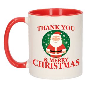 Leuke bedankt Kerst cadeau mok/beker -  Kerstman - rood   -