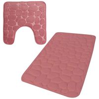 Urban Living badkamer droogloop matjes - set 2x stuks - memory foam - oud roze - thumbnail