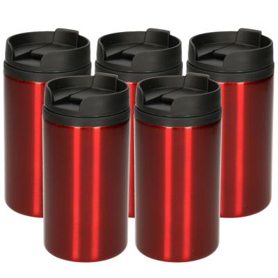 Reisbeker - 10x - 300 ml - rood - thermosbeker - 15 x 7 cm - RVS Reisbeker - 10x - 300 ml - rood - thermosbeker - 15 x 7 cm - RVS