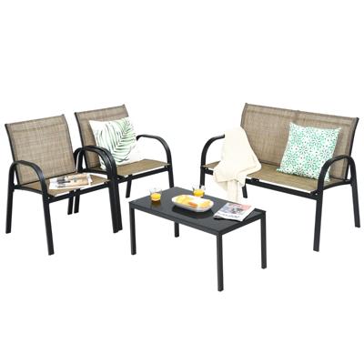 4-Delige Terrasmeubelset Tuinmeubelset 1 Salontafel 1 Tuinbank 2 Stoelen voor Binnen/Buiten voor Terras Tuin Balkon Bruin