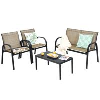 4-Delige Terrasmeubelset Tuinmeubelset 1 Salontafel 1 Tuinbank 2 Stoelen voor Binnen/Buiten voor Terras Tuin Balkon Bruin