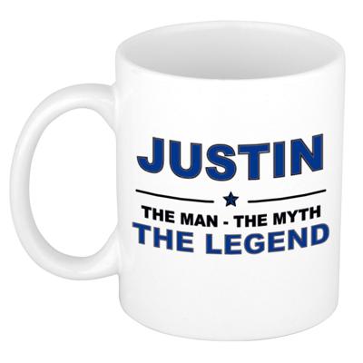 Justin cadeau mok - man myth legend - naam koffiemok - 300 ml - collega - vaderdag