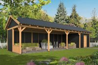 Lariks/Douglas Overkapping Hamar XL type 10 zwart 1303x445 cm- Zadeldak- Onbehandeld lariks Douglas hout- Tuindeco