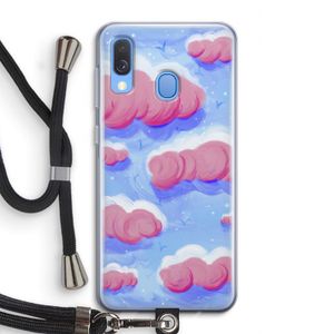 Roze wolken met vogels: Samsung Galaxy A40 Transparant Hoesje met koord