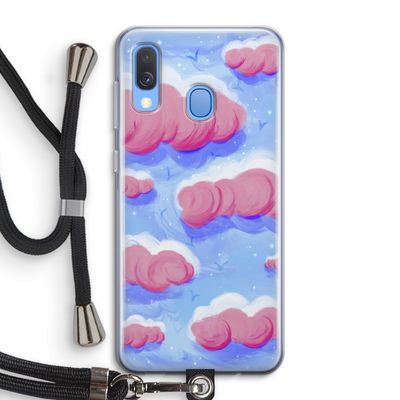 Roze wolken met vogels: Samsung Galaxy A40 Transparant Hoesje met koord