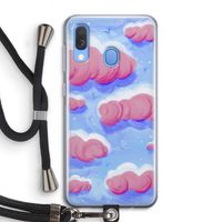 Roze wolken met vogels: Samsung Galaxy A40 Transparant Hoesje met koord Roze wolken met vogels: Samsung Galaxy A40 Transparant Hoesje met koord