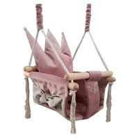Luxe houten handgemaakte roze baby schommel en kinder schommel met kroon vormig kussen - thumbnail