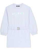 Balmain Kids robe ceinturée à logo imprimé - Bleu