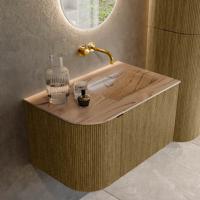 Badmeubel Mondiaz Kurve-Dlux | 75 cm | Meubelkleur Dusk | Wastafelkleur Arena | Solid surface | Wasbak rechter zijde spoelbak | Zonder kraangat(en)