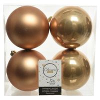 4x Kunststof kerstballen glanzend/mat camel bruin 10 cm kerstboom versiering/decoratie - Kerstbal