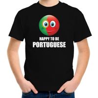 Portugal Emoticon Happy to be Portuguese landen t-shirt zwart kinderen - thumbnail