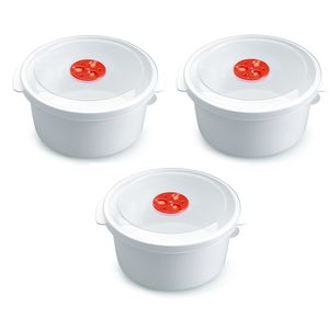 3x stuks magnetron voedsel opwarm potjes/bakjes 2 liter met speciale deksel