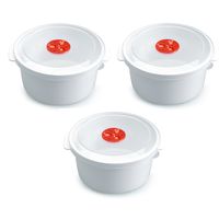 3x stuks magnetron voedsel opwarm potjes/bakjes 2 liter met speciale deksel