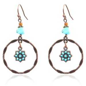 Ronde Boho oorbellen hangers met turquoise ster en steen