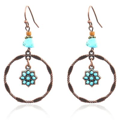Ronde Boho oorbellen hangers met turquoise ster en steen