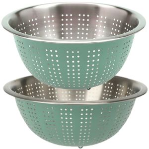 RVS keuken vergiet/zeef - set met 2 formaten - mintgroen - Diameter 24 en 27 cm