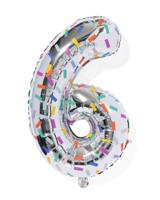 HEMA Folieballon cijfer 6 confetti XL (zilver)