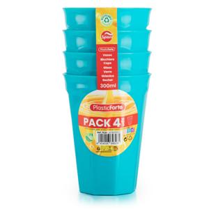 Verjaardag/kinder/camping drink bekers - 4x stuks - 300 ML - blauw - kunststof - onbreekbaar