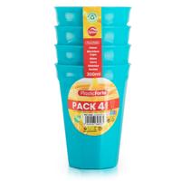 Verjaardag/kinder/camping drink bekers - 4x stuks - 300 ML - blauw - kunststof - onbreekbaar