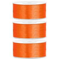 3x Oranje satijnlinten op rol 2,5 cm x 25 meter cadeaulint verpakkingsmateriaal - Cadeaulinten - thumbnail