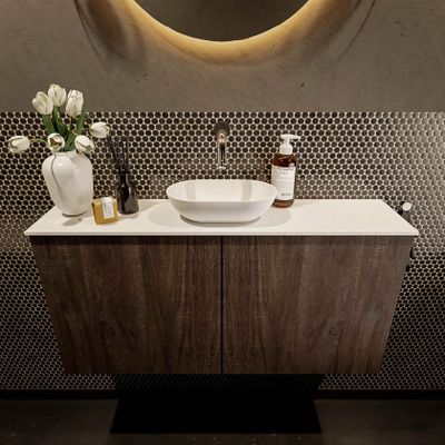 Mondiaz Fowy toiletmeubel 100cm dark brown met blad en waskom talc midden zonder kraangat