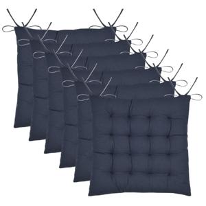 Stof Textile stoelkussen Coline - 6x - donkerblauw - 38 x 38 x 4 cm - touwtjes sluiting