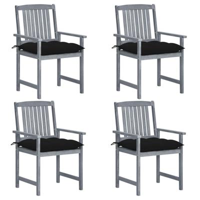 Tuinstoelen 4 st met kussens massief acaciahout grijs