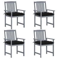Tuinstoelen 4 st met kussens massief acaciahout grijs