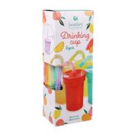 Gekleurde Drinkbekers met Rietje, 6st. Gekleurde Drinkbekers met Rietje, 6st.